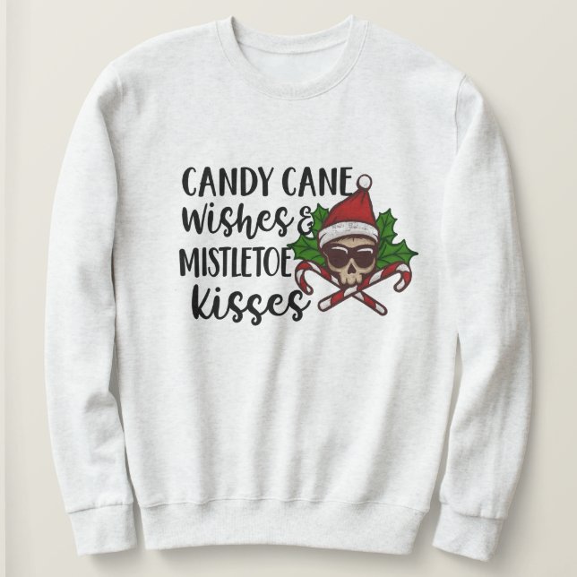 Gothic Candy cane Mistletoe Kiss jul T Shirt (Design framsida)