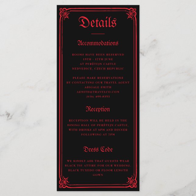 Gothic Castle Black Red Wedding Enclosure Card (Framsida)