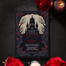 Gothic Castle Blommigt Halloween Bröllop Inbjudningar