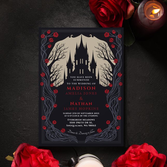 Gothic Castle Blommigt Halloween Bröllop Inbjudningar (Skapare uppladdad)