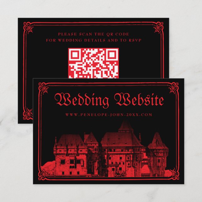 Gothic Castle Border Black Red Wedding Website Tilläggskort (Fram/baksida)