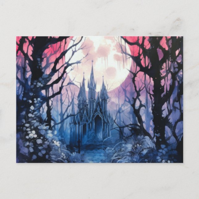 Gothic Castle Full Moon Forest Halloween Helg Vykort (Framsida)