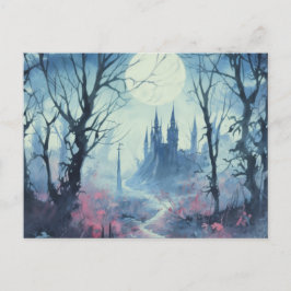 Gothic Castle Full Moon Forest Halloween Helg Vykort