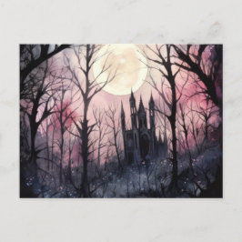 Gothic Castle Full Moon Forest Halloween Helg Vykort