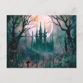 Gothic Castle Full Moon i Forest Halloween Helg Vykort