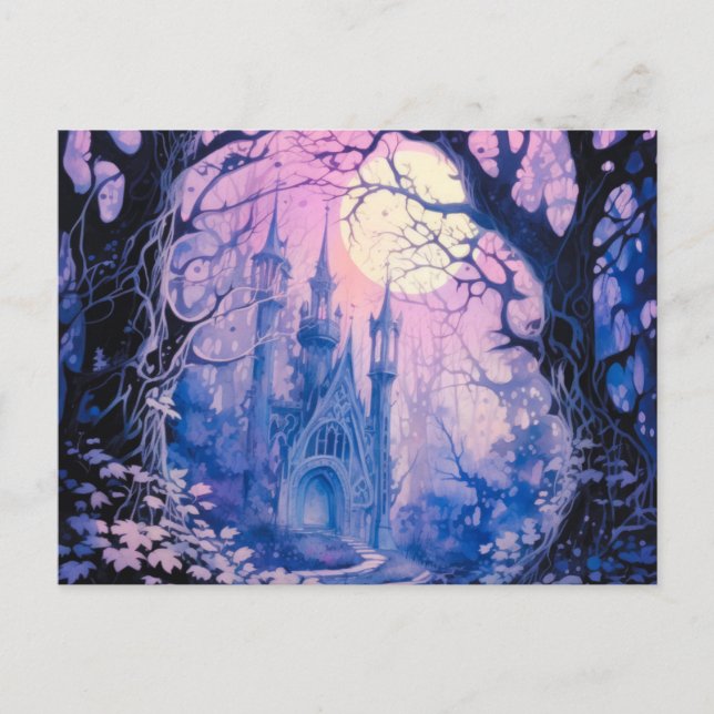 Gothic Castle Full Moon i Forest Halloween Helg Vykort (Framsida)