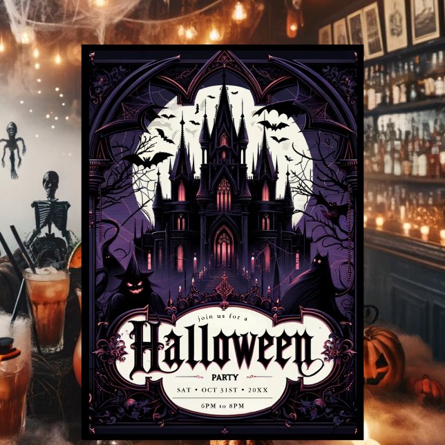 Gothic Castle Halloween fest Inbjudningar (Gothic Halloween Party Invitation)