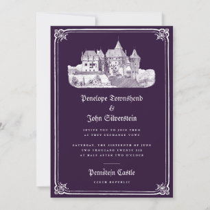 Gothic Castle Mörk Fairytale Lila Bröllop Inbjudningar