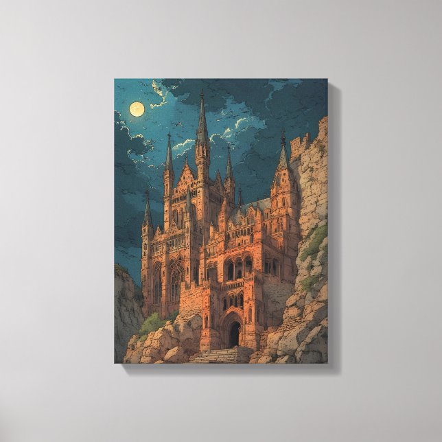 Gothic Castle på Cliff Wall Art Canvastryck (Framsida)