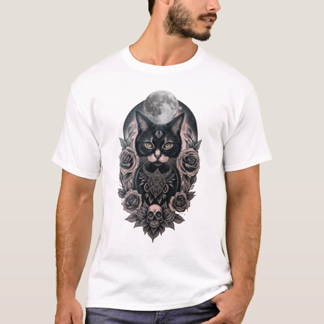 Gothic Cat and Måne Manar Basic T-Shirt (Framsida)