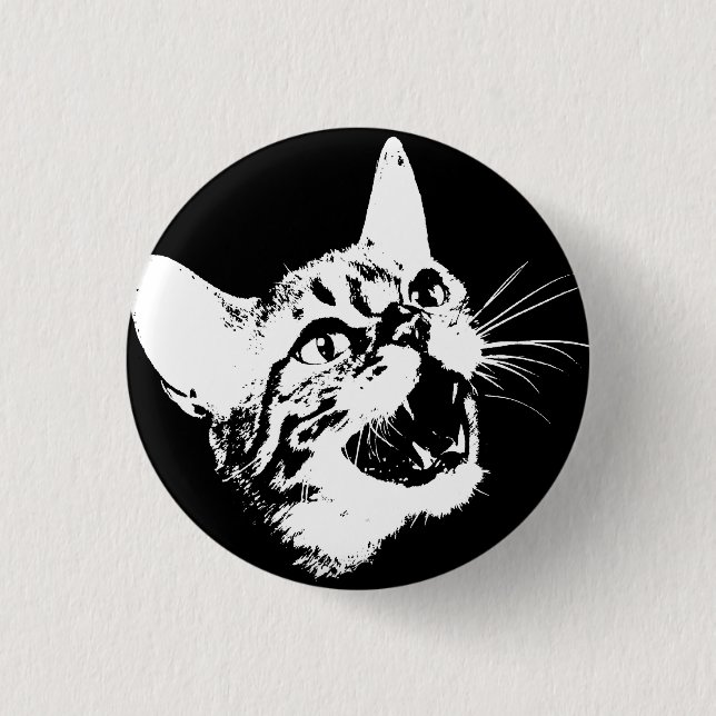 Gothic Cat Feral Evil Scary Growl Fangs Knapp (Framsida)