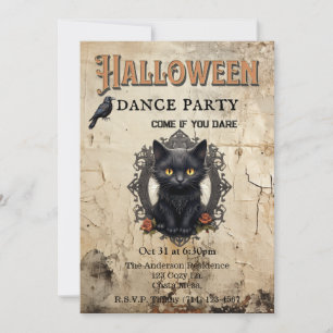 Gothic Cat i Spegel Halloween Dance Party Inbjudningar