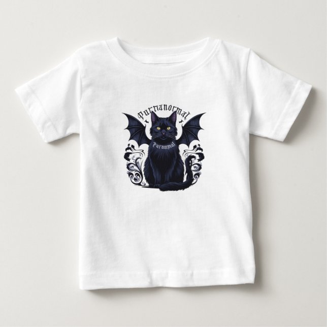 Gothic Cat med Fladdermus Vingar T Shirt (Framsida)