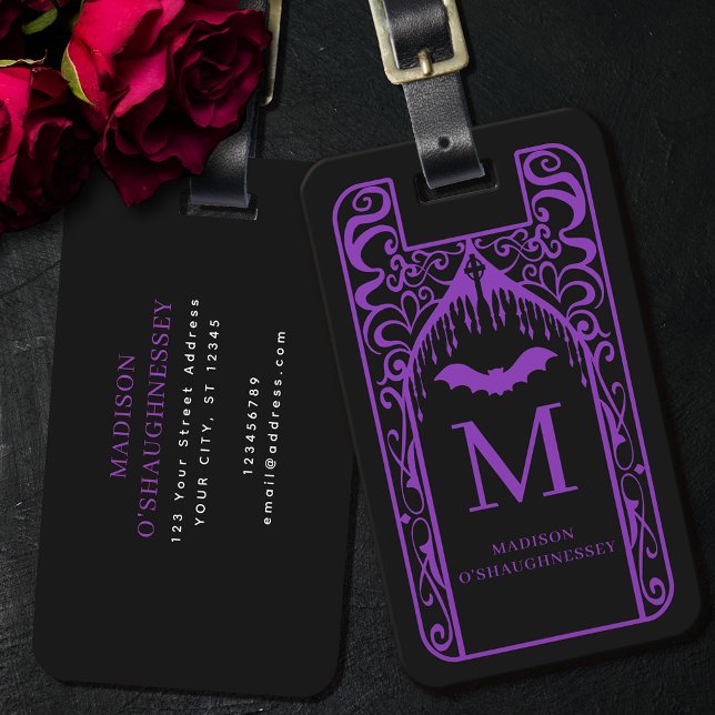 Gothic Cathedral Lila Black Vampire Monogram Bagagebricka (Skapare uppladdad)