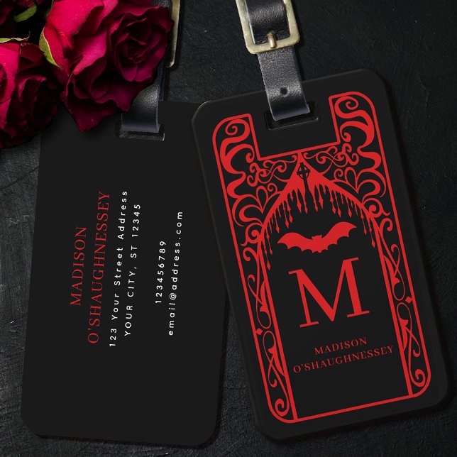 Gothic Cathedral Red Black Vampire Monogram Bagagebricka (Skapare uppladdad)
