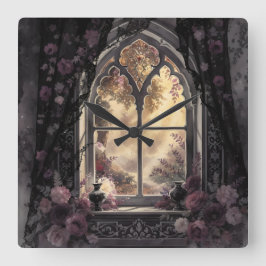Gothic Cathedral Window Lila Ro Art Fyrkantig Klocka