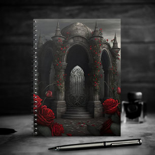 Gothic Cemetery Gazebo med Röd ros i natt Anteckningsbok