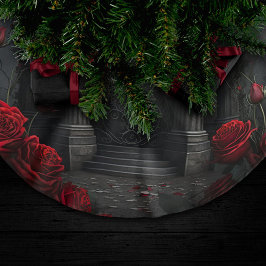 Gothic Cemetery Gazebo med Röd ros i natt Julgransmatta Borstad Polyester