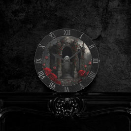 Gothic Cemetery Gazebo med Röd ros i natt Rund Klocka