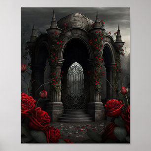 Gothic Cemetery Ro Garden med Red and Black Pos Poster