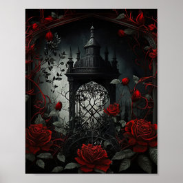 Gothic Cemetery Ro Garden med rött och svart Poster