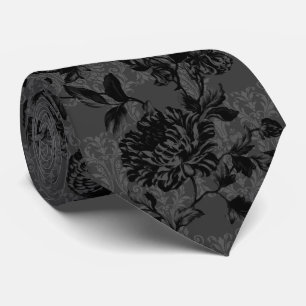 Gothic Charcol Damask Black Blommigt Bröllop Slips