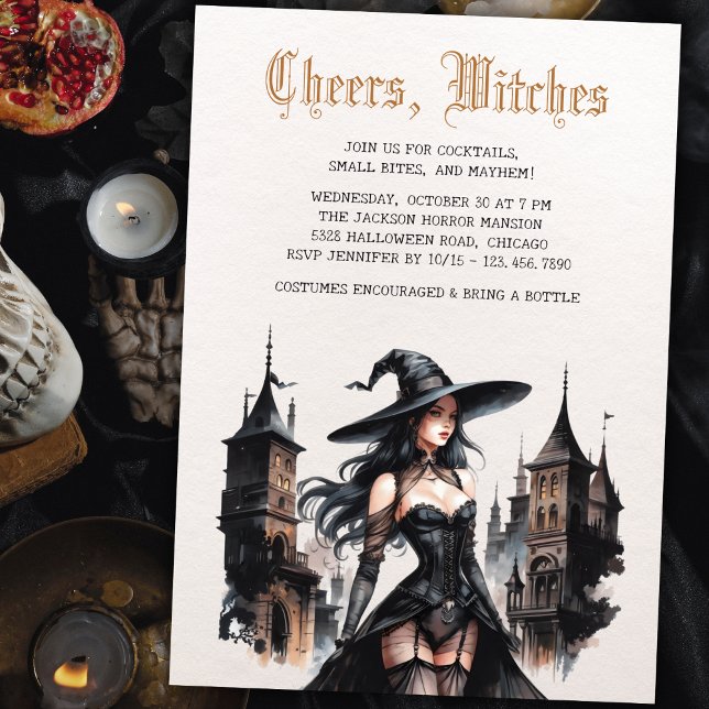Gothic Cheers Witches Vuxen Girls Night Halloween Inbjudningar (Gothic Cheers Witches Adult Girls Night Halloween Invitation)