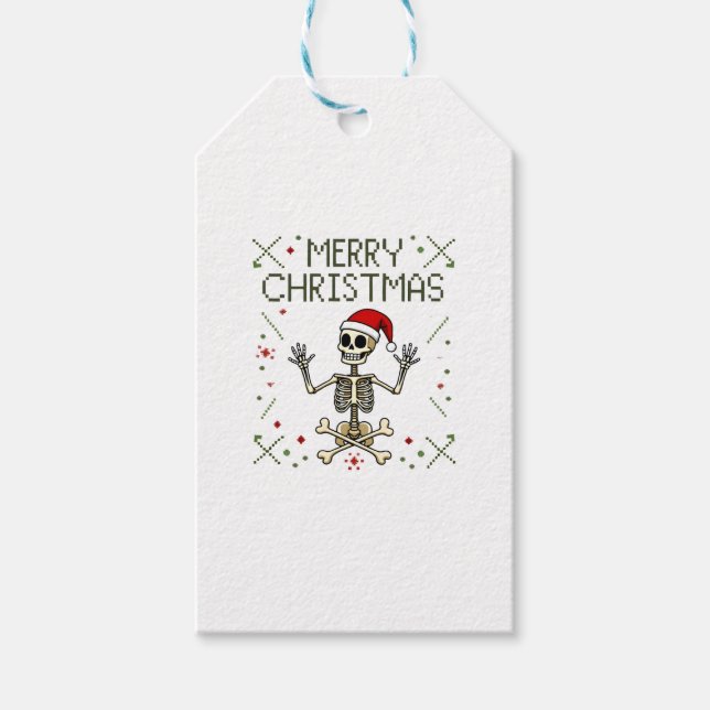 Gothic Christmas Ugly Skull Rock Christmas T-Shirt Presentetikett (Framsidan)