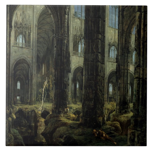 Gothic Church Ruins (av Carl Blechen) Kakelplatta (Framsidan)