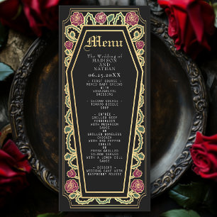 Gothic Coffin Ro Black Bröllop Menu Meny