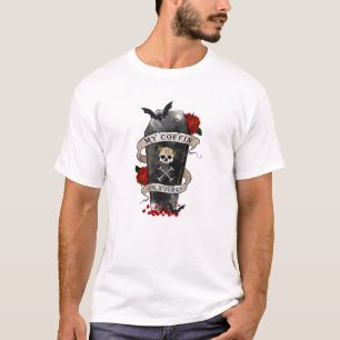 Gothic Coffin & Skull med Röd ros T Shirt