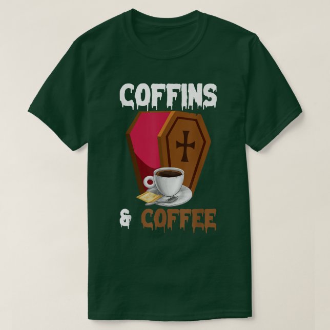Gothic Coffins & Coffee Mortician Halloween Mummy T Shirt (Design framsida)