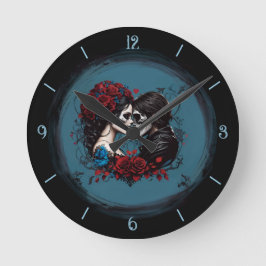 Gothic Couple Älskare Valentine Day Helgdag Rund Klocka