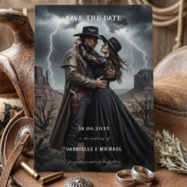 Gothic Couple Dark Western Save The Date Spara Datumet