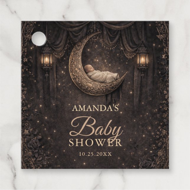 Gothic Crescent Moon Stars Baby Shower Gåvor Etiketter (Framsida)