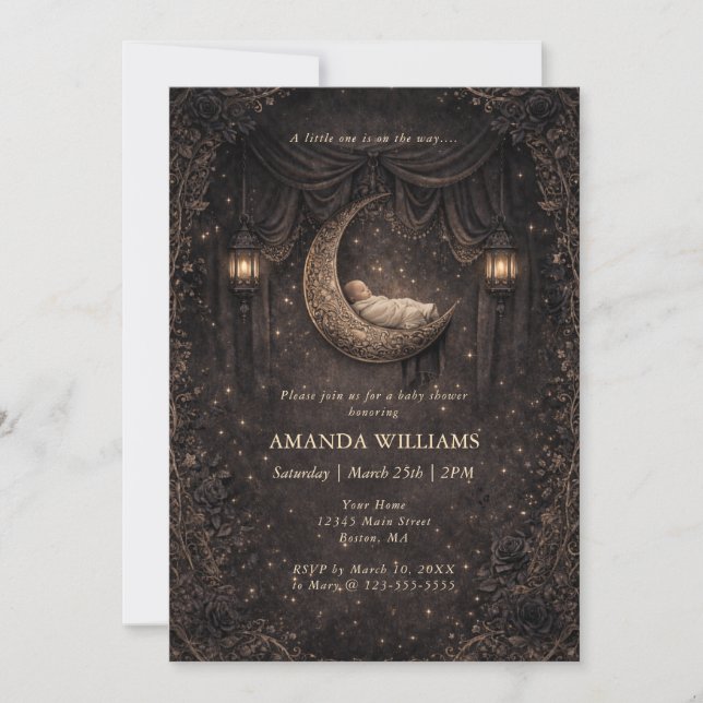 Gothic Crescent Moon Stars Baby Shower Invitation (Framsida)