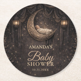Gothic Crescent Moon Stars Baby Shower Underlägg Papper Rund