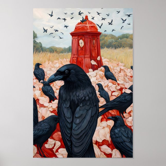 Gothic Crow Gathering Red Monument surreal poster (Framsidan)