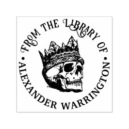 Gothic Crowed Human Skull Bibliotek Bok Namn Självfärgande Stämpel