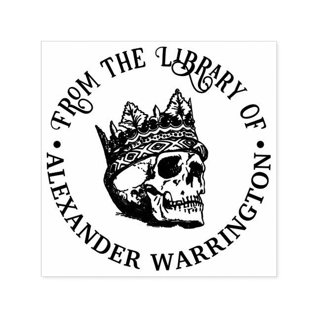 Gothic Crowed Human Skull Bibliotek Bok Namn Självfärgande Stämpel (Design)