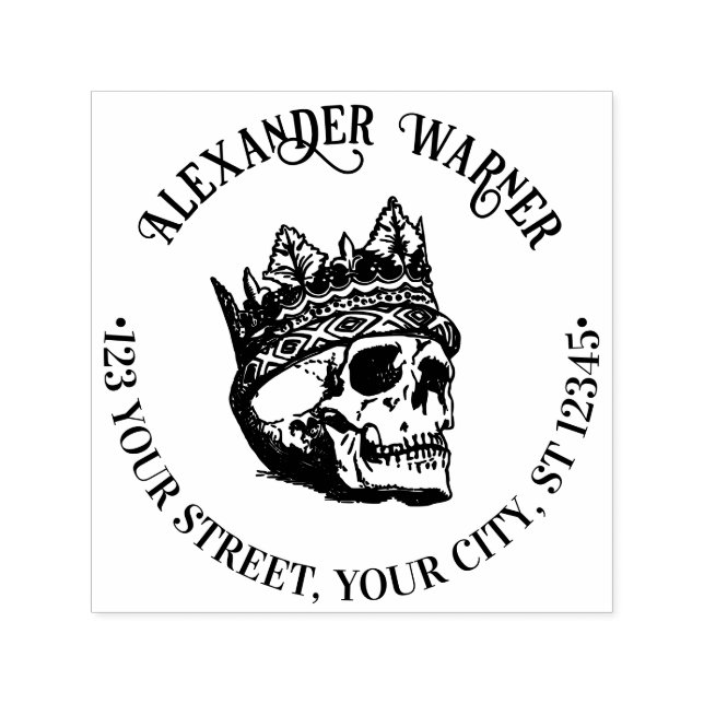 Gothic Crowned Human Skull Namn Returadress Självfärgande Stämpel (Design)