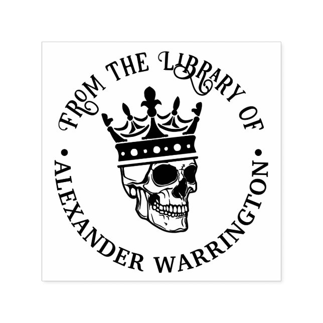 Gothic Crowned Skull #3 Rund Bibliotek Bok Namn Självfärgande Stämpel (Design)