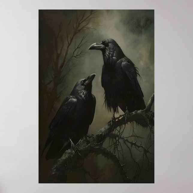 Gothic Crows Art Printable, Birds On Branch Dark Poster (Framsidan)