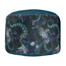 Gothic Cthulhu Turcos Tentacle med blommor Rund Puff