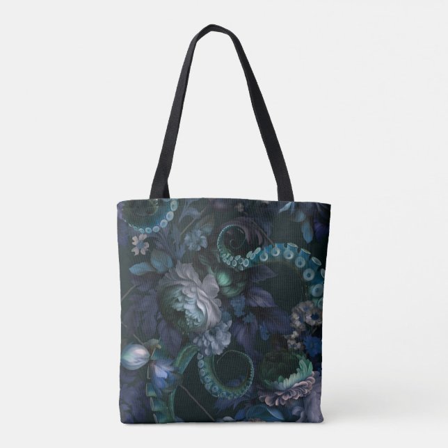 Gothic Cthulhu Turkos Tentakel Med Blommor Tygkasse (Baksida)