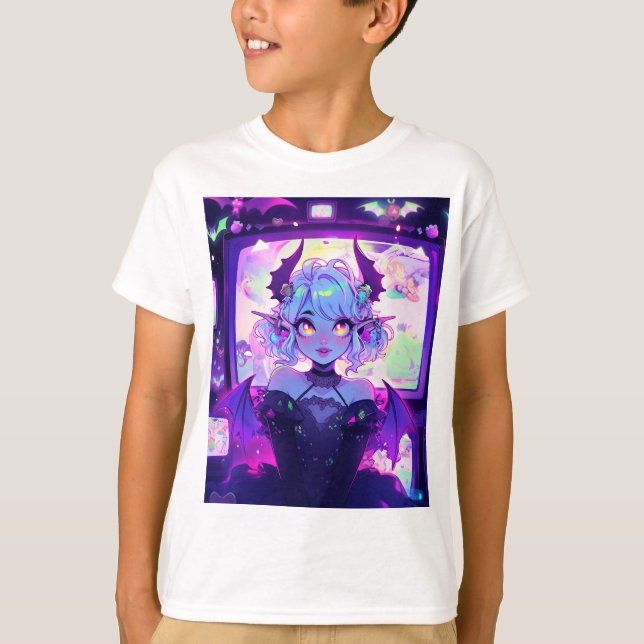 Gothic Cyberpunk Demon Fantasy Anime Girl T Shirt (Framsida)