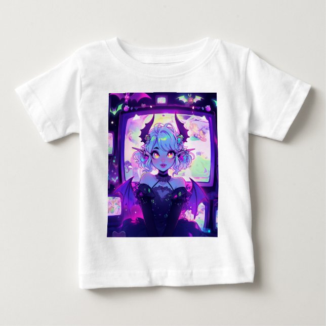 Gothic Cyberpunk Demon Fantasy Anime Girl T Shirt (Framsida)