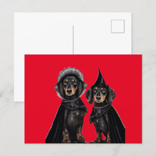 Gothic Dachshund Halloween Vykort