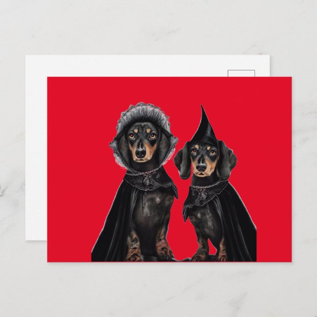 Gothic Dachshund Halloween Vykort (Fram/baksida)