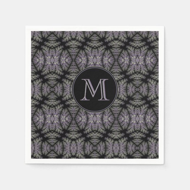 Gothic Damask Lavender Sage Fern Mönster Monogram Pappersservett (Framsidan)